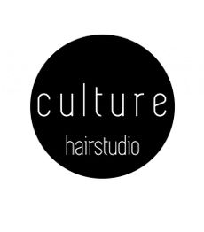 Black circle with "culture hairstudio" in white text.