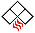 Schornsteinfegerzeichen mit roten Flammen darunter, Symbol für vorbeugenden Brandschutz.