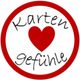 Roter Kreis mit einem Herz und dem Text: "Karten, Gefühle".