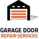 Garage door graphic with text: "Garage Door Repair Services" below in black and orange.