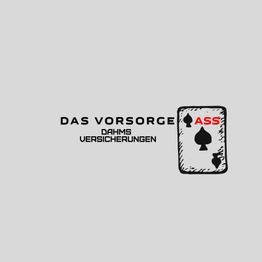 Logo mit Text "Das Vorsorge Ass" und Spielkarte Ass von Dahms Versicherungen.