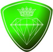 Grünes Wappen mit gezeichnetem Diamanten und Krone darauf.