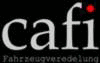 Logo mit Text "cafi" und "Fahrzeugveredelung" in Grau auf Schwarz, ein roter Punkt über dem "i".