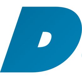 Blaues, stilisiertes "D" auf weißem Hintergrund.