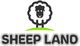 Logo mit Schafgrafik über dem Text "Sheep Land" auf grünem Hügel.