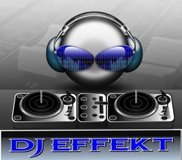 DJ-Symbol mit Kopfhörern und Plattentellern, darunter der Text "DJ EFFEKT" in blauer Schrift.