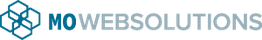 Logo von MO Websolutions mit stilisiertem Würfel-Design links und Schriftzug in Blau und Grau.