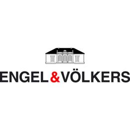 Logo von Engel & Völkers: Firmenname in Schwarz und Rot, darüber ein gezeichnetes Gebäude.
