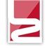 Rotes und weißes abstraktes Logo mit gebogenem Design.