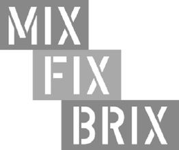 "Schwarz-weiße Grafik mit den Worten 'MIX', 'FIX', 'BRIX' in abgestuften Balken."