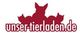 Schattenriss von vier Tieren und der Schriftzug "unser-tierladen.de" in roter Farbe.