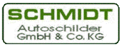 Logo mit grünem Text: "Schmidt Autoschilder GmbH & Co. KG" auf weißem Hintergrund.