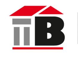 Logo mit stilisiertem rotem Dach, grauen Säulen und einem großen schwarzen Buchstaben "B".