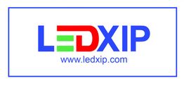 Logo de LEDXIP en azul, rojo y verde, con el sitio web www.ledxip.com debajo.