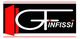 Logo con testo "GF INFISSI" su sfondo nero e rosso con un disegno stilizzato di una porta aperta.