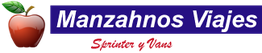 Manzahnos Viajes con un logo de manzana y texto "Spritour y Vinos" en fondo azul.
