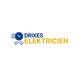 Logo met blauwe klok en tekst "Drixes Elektricien" in blauw en geel.