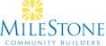 Logo of MileStone Community Builders with a yellow sunburst design above the text.