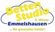 Logo für "Betten Studio Emmelshausen" mit gelbem Text auf einer blauen Wolke.