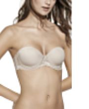 Persona con sujetador strapless beige.