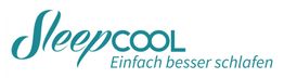 Logo von SleepCOOL mit Slogan "Einfach besser schlafen" in türkisblauer Schrift.
