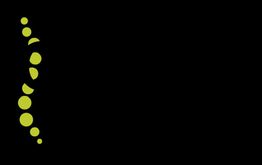 Círculos amarillos en diferentes tamaños formando una línea curva sobre fondo negro.