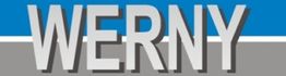 "Schriftzug 'WERNY' auf blau-grauem Hintergrund."