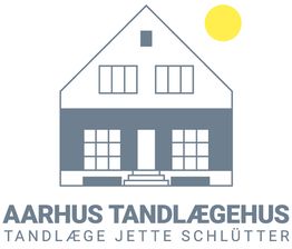Huslogo for Aarhus Tandlægehus med teksten "Tandlæge Jette Schlüter" og en gul sol.