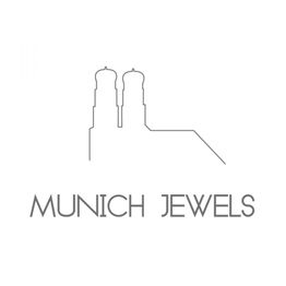 Strichzeichnung der Münchner Frauenkirche mit dem Text "Munich Jewels".