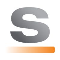 Gray letter "S" with an orange gradient line beneath it.