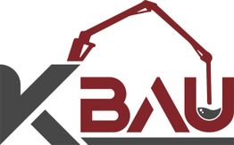 Logo mit K, rot-schwarzem Baggerarm und Schriftzug "BAU".