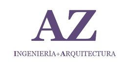 Texto: "AZ INGENIERÍA+ARQUITECTURA" en fuente morada sobre fondo blanco.