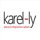 Logo de "karel-ly" con texto: "pelucas & integraciones capilares".
