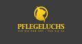 Gelbes Luchs-Logo auf grauem Hintergrund mit der Aufschrift "Pflegeluchs - Qualität und Zeit".