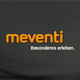 Logo von "meventi" mit Slogan "Besonderes erleben" auf schwarzem Hintergrund.