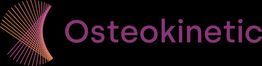 Logo con scritta "Osteokinetic" in viola e motivo a linee curve su sfondo nero.
