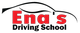 "Ena's Driving School logo with a black car silhouette."
