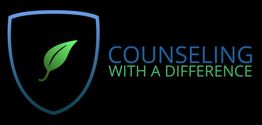 Logo of a shield with a leaf and text: "Counseling with a Difference" on black background.