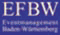 Blaues Logo mit der Aufschrift "EFBW Eventmanagement Baden-Württemberg" in Weiß.