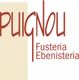 Logo de Puignou Fusteria Ebenisteria, con texto en rojo sobre fondo beige.