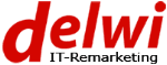 Logo mit rotem Text "delwi", darunter schwarz "IT-Remarketing".