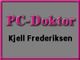 Textbild mit Schrift: "PC-Doktor" in Rosa und "Kjell Frederiksen" in Schwarz auf grauem Hintergrund.