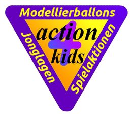 Dreieckiges Logo mit Text: Modellierballons, Jonglagen, Spielaktionen, Action4Kids.