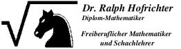Schwarz-weiße Grafik mit Schachfigur und Text: "Dr. Ralph Hofrichter, Mathematiker und Schachlehrer".