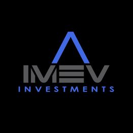 Logo van IMEV Investments met blauwe en grijze letters op een zwarte achtergrond.