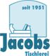 Logo: Name "Jacobs Tischlerei" mit einem Hobel. Text: "seit 1951" darüber in Blau.