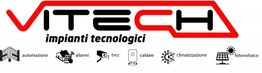Logo VITECH con icone: automazione, allarmi, TVCC, caldaie, climatizzazione, fotovoltaico.