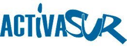 Logotipo de Activa Sur en letras azules estilizadas sobre un fondo blanco.