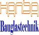 Logo mit Text: "Hansba Bauglastechnik" in orange und blau.