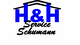 Logo mit blauen H&H und schwarzem Schriftzug "Service Schumann" unter einem stilisierten Dach.